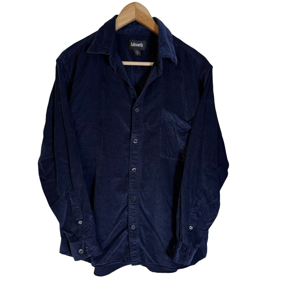 Ashworth Corduroy Button Down Men Small Navy Blue Excellent Long Sleeve Shirt